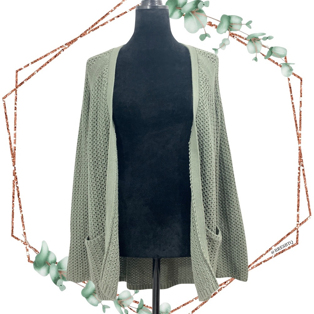 J Jill olive green open knit cardigan with pockets